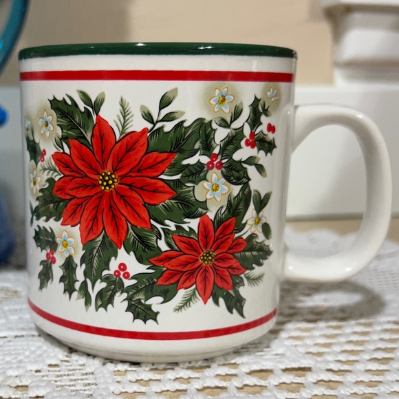 Rare Vintage Lefton China Christmas Poinsettia Ceramic Mug Estate EUC 1988 - Picture 3 of 11